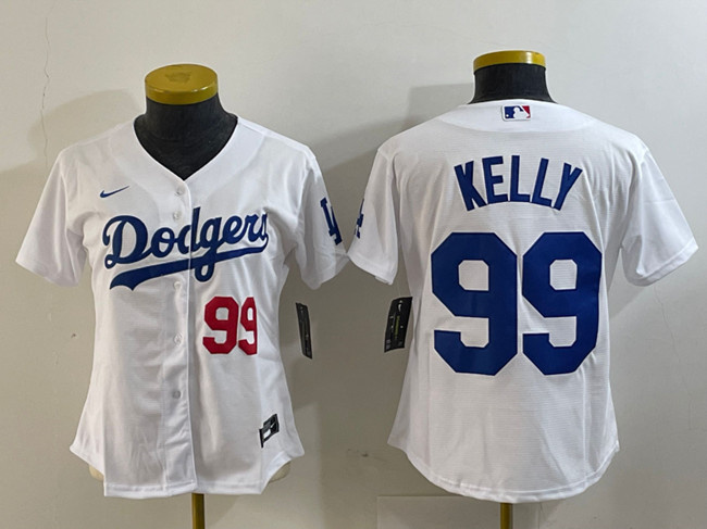 Women's Los Angeles Dodgers #99 Joe Kelly White With Patch Stitched Jersey(Run Small)